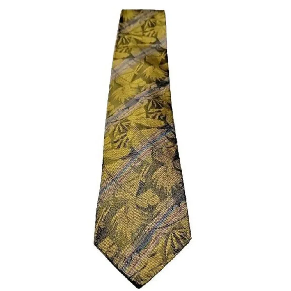 LAZO Silk Tie Olive Green Patterned Men'‎ Suit Necktie Hand Made in Italy VTG